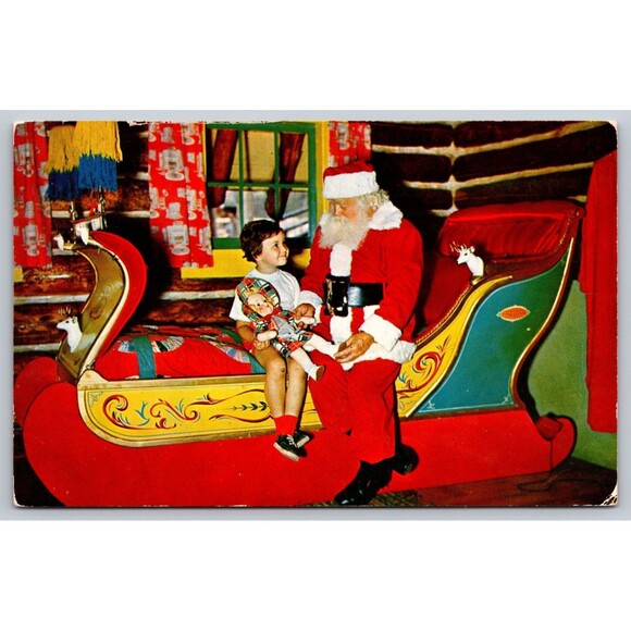 Postcard Colorado Cascade Santa's Workshop North Pole Girl Doll Sleigh 1957 Post - Picture 1 of 2